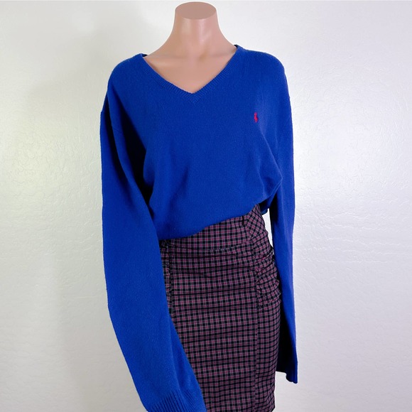 Ralph Lauren Sweaters - Vintage Ralph Lauren V-Neck Knitted 100% Lambs Wool Sweater Royal Blue XXL